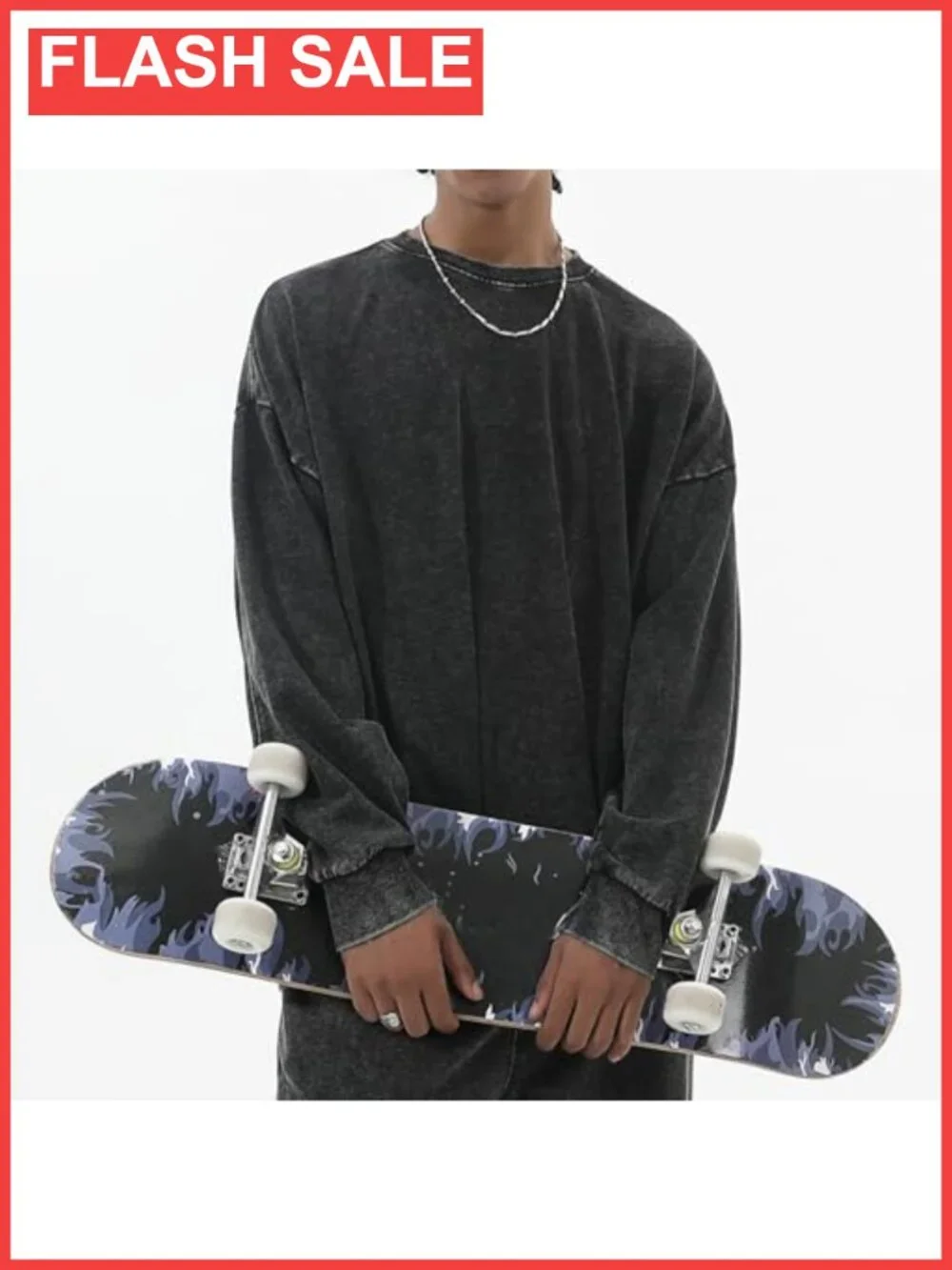 Oversized Acid Wash Crewneck Sweatshirt Cotton Blend Distressed Pullover